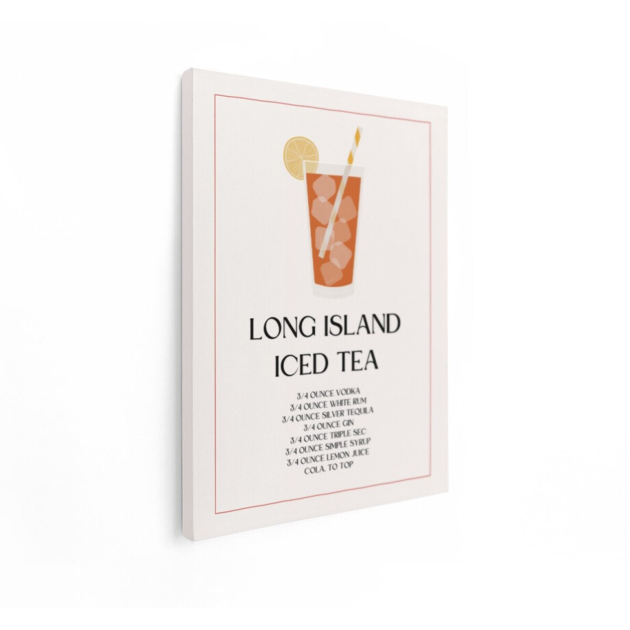 Artaza Canvas Schilderij Long Island Iced Tea Cocktailrecept met Ingrediënten en Illustratie - 90x120 cm - Groot - Wanddecoratie Woonkamer - Schilderijen - Muurdecoratie afbeelding 1
