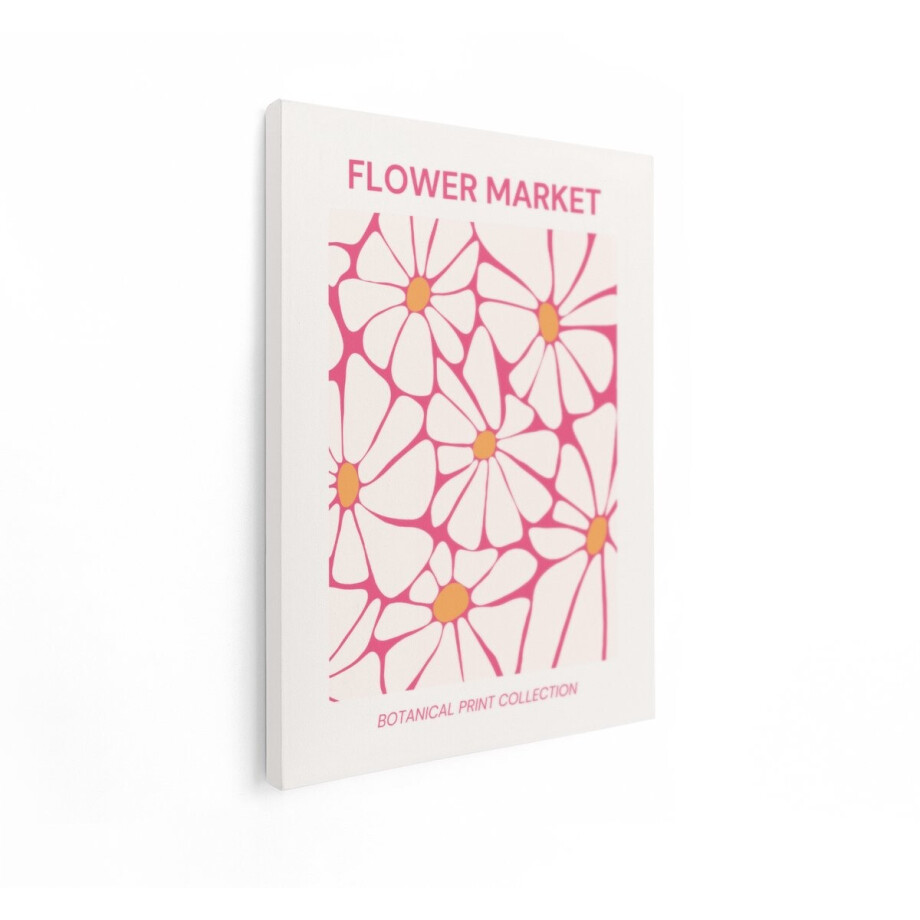 Artaza Canvas Schilderij Abstract Madeliefjespatroon in Roze en Crème - Moderne Botanische Kunst - 60x80 cm - Wanddecoratie Woonkamer - Schilderijen - Muurdecoratie afbeelding 1