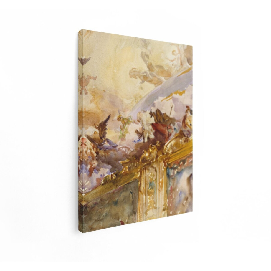 Artaza Canvas Schilderij Gouden Plafondornamenten met Engelen en Mythologische Figuren in een Aquarel - 90x120 cm - Groot - Wanddecoratie Woonkamer - Schilderijen - Muurdecoratie afbeelding 1