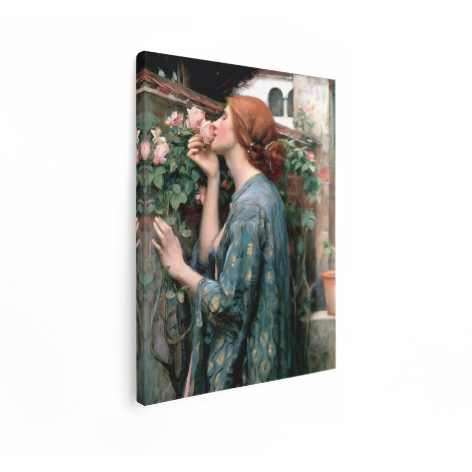 Artaza Canvas Schilderij Roze Rozen - 30x40 cm - Wanddecoratie Vrouw Met Bloemen - Muurdecoratie Waterhouse - Schilderijen Op Canvas afbeelding 1