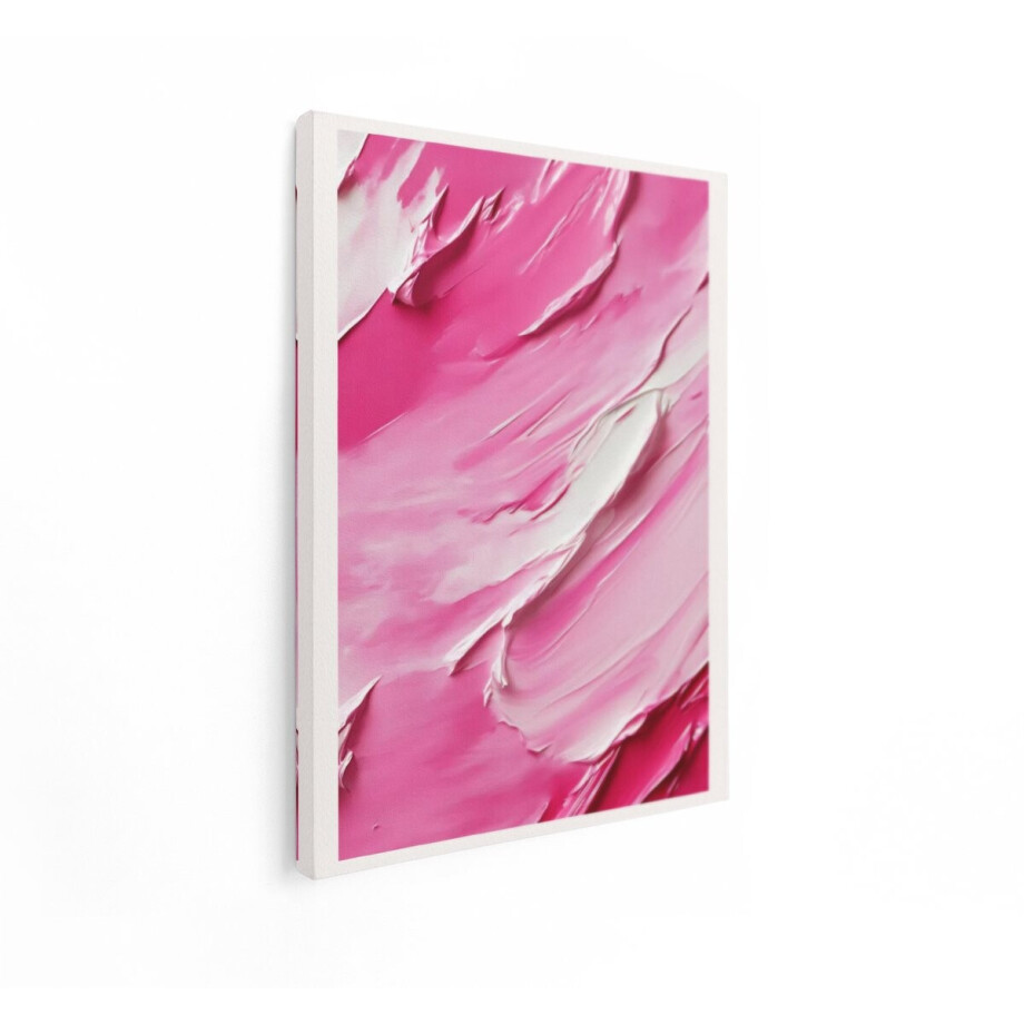 Artaza Canvas Schilderij Abstracte Textuur van Roze en Witte Verfstreken met Glanzende Highlights - 90x120 cm - Groot - Wanddecoratie Woonkamer - Schilderijen - Muurdecoratie afbeelding 1