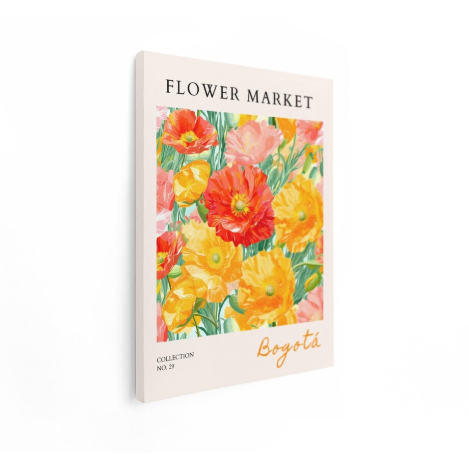 Artaza Canvas Schilderij Bloemen - 90x120 cm - Wanddecoratie Flower Market Bogotá - Muurdecoratie Klaprozen - Decoratie Kleurrijk afbeelding 1