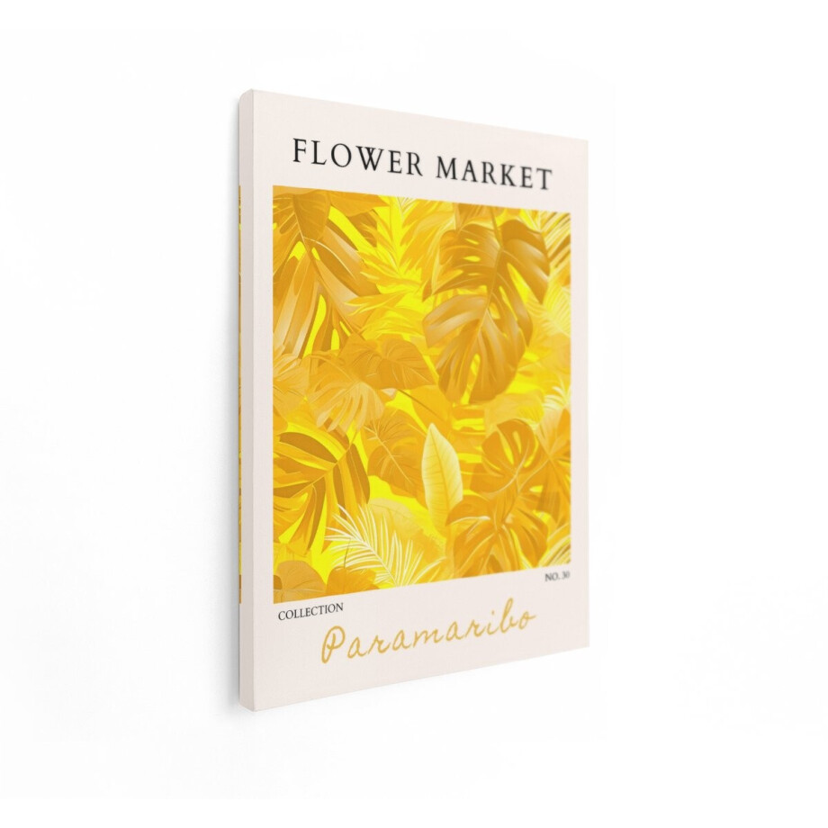 Artaza Canvas Schilderij Tropische Bladeren - 60x80 cm - Wanddecoratie Jungle - Muurdecoratie Bloemenmarkt - Decoratie Monstera - Geel afbeelding 1