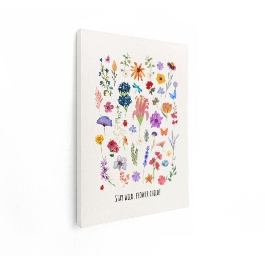 Artaza Canvas Schilderij Boeket van Aquarel Bloemen en Insecten met Inspirerende Tekst - 90x120 cm - Groot - Wanddecoratie Woonkamer - Schilderijen - Muurdecoratie afbeelding 1