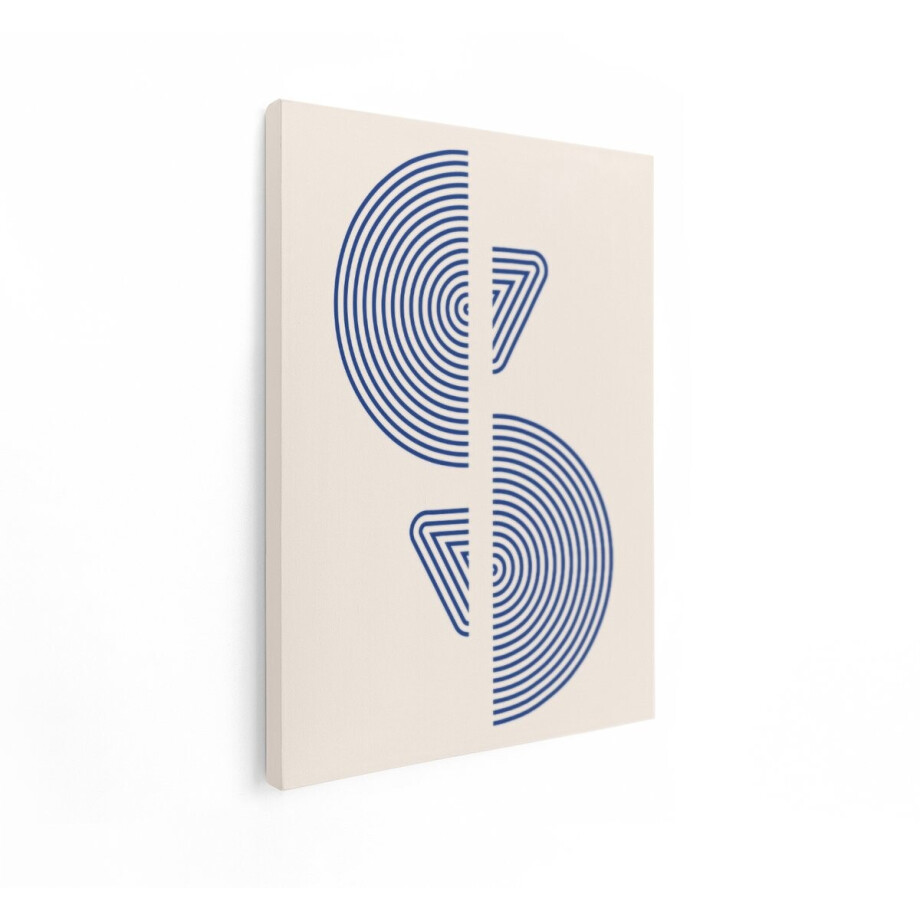 Artaza Canvas Schilderij Abstracte Geometrische Vormen in Marineblauw en Beige met Lijnen - 60x80 cm - Wanddecoratie Woonkamer - Schilderijen - Muurdecoratie afbeelding 1