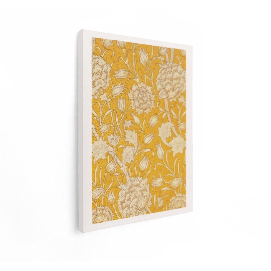 Artaza Canvas Schilderij Gele Bloemenbehang met een Klassiek - Gedetailleerd Patroon van William Morris - 60x80 cm - Wanddecoratie Woonkamer - Schilderijen - Muurdecoratie afbeelding 1