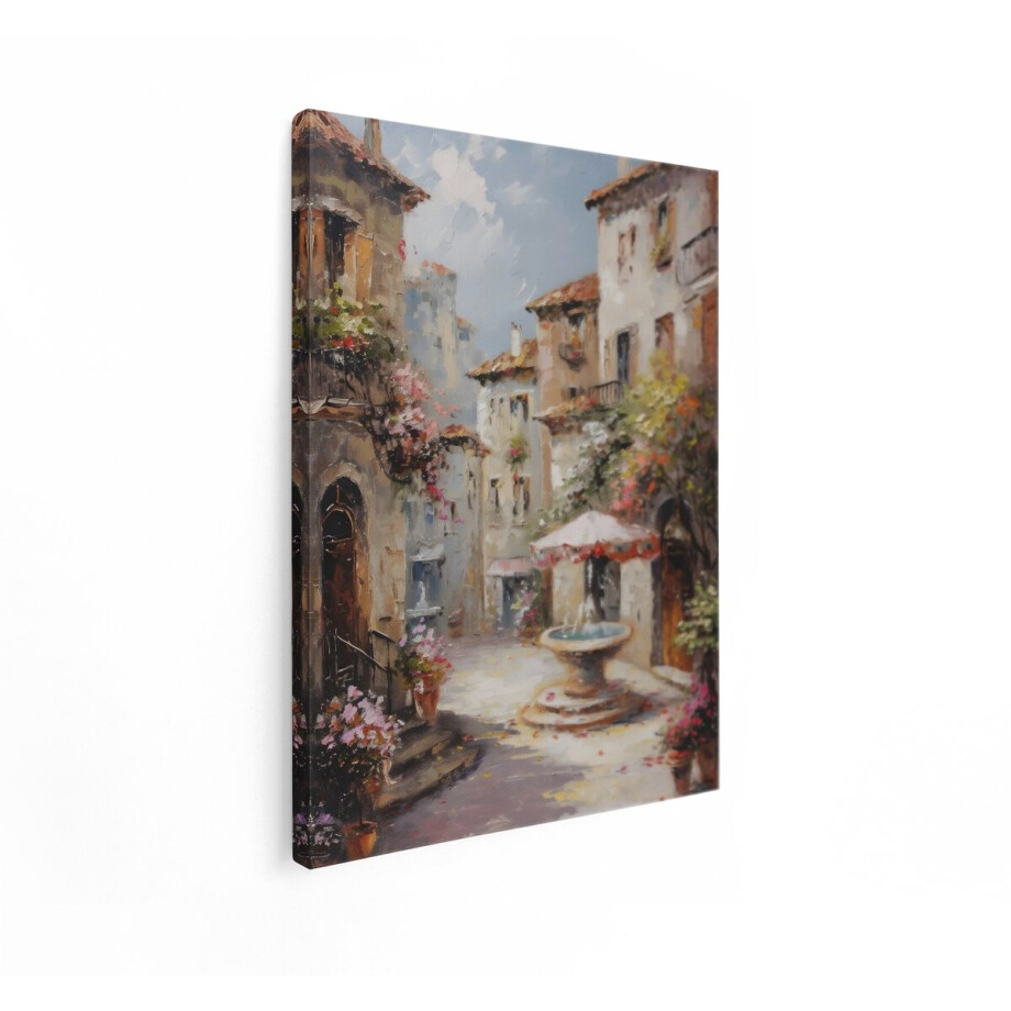Artaza Canvas Schilderij Mediterraan Straatje - 30x40 cm - Wanddecoratie Bloemen - Muurdecoratie Italiaans Dorp - Schilderijen Op Canvas Landschap afbeelding 1