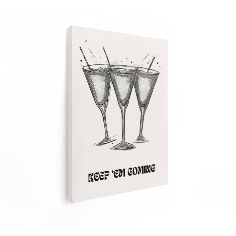 Artaza Canvas Schilderij Drie Verfrissende Cocktails in Martiniglazen met Rietjes en Ijs - 30x40 cm - Klein - Wanddecoratie Woonkamer - Schilderijen - Muurdecoratie afbeelding 1