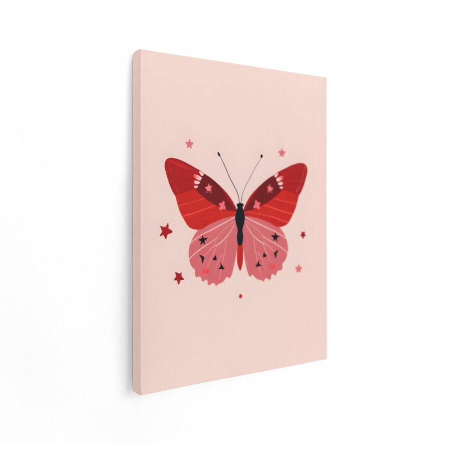 Artaza Canvas Schilderij Vlinders - 30x40 cm - Wanddecoratie Babykamer - Muurdecoratie Meisjeskamer - Schilderijen Op Canvas - Rood afbeelding 1
