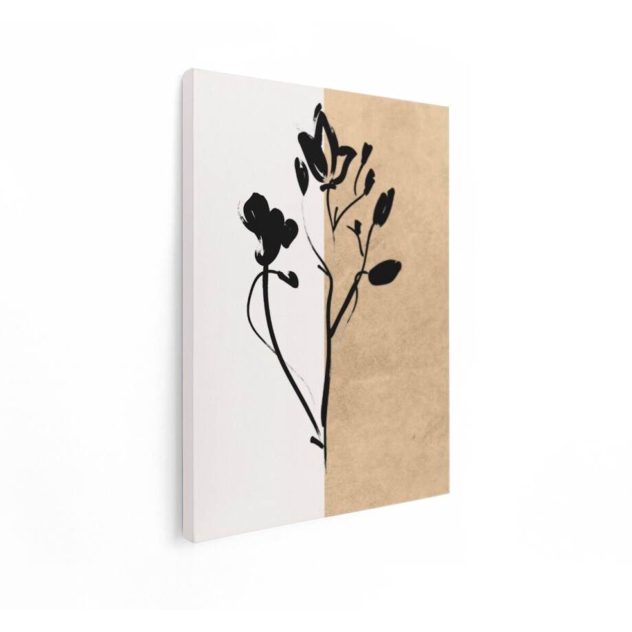 Artaza Canvas Schilderij Abstracte Zwarte Bloemen op een Tweekleurige Achtergrond met Textuur - 60x80 cm - Wanddecoratie Woonkamer - Schilderijen - Muurdecoratie afbeelding 1