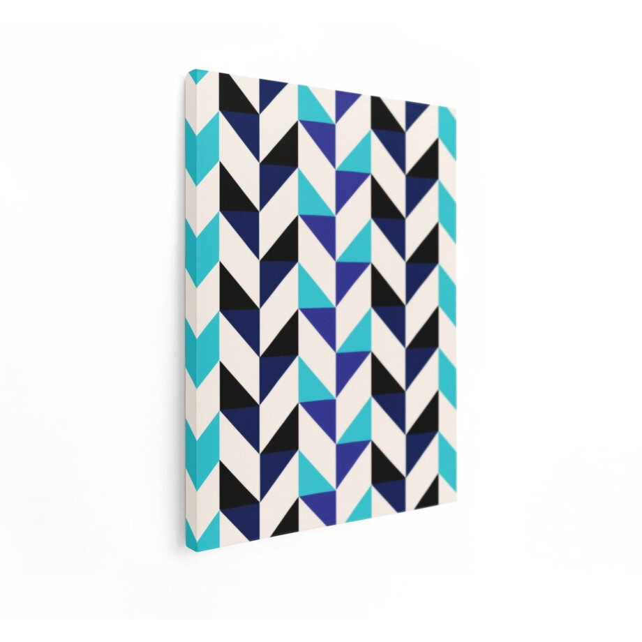 Artaza Canvas Schilderij Abstract - 60x80 cm - Wanddecoratie Geometrisch Patroon - Muurdecoratie Modern - Decoratie Visgraat Blauw afbeelding 1