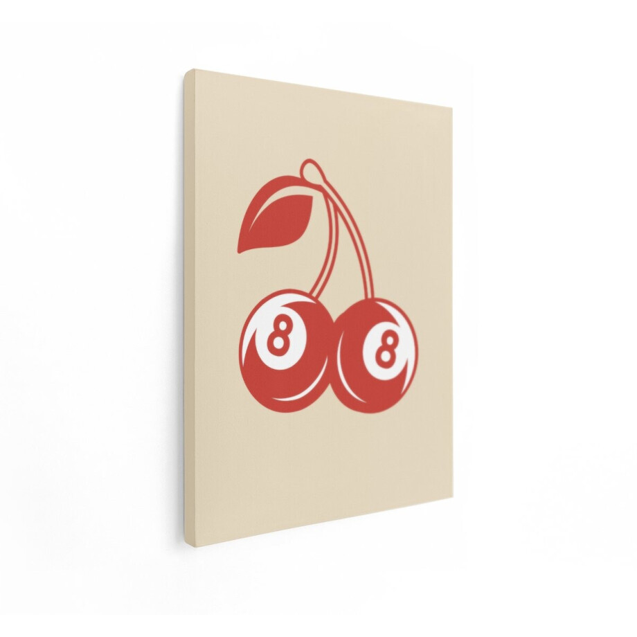 Artaza Canvas Schilderij Kersen met Nummer 8 van Biljartballen - Retro Stijl - 30x40 cm - Klein - Wanddecoratie Woonkamer - Schilderijen - Muurdecoratie afbeelding 1