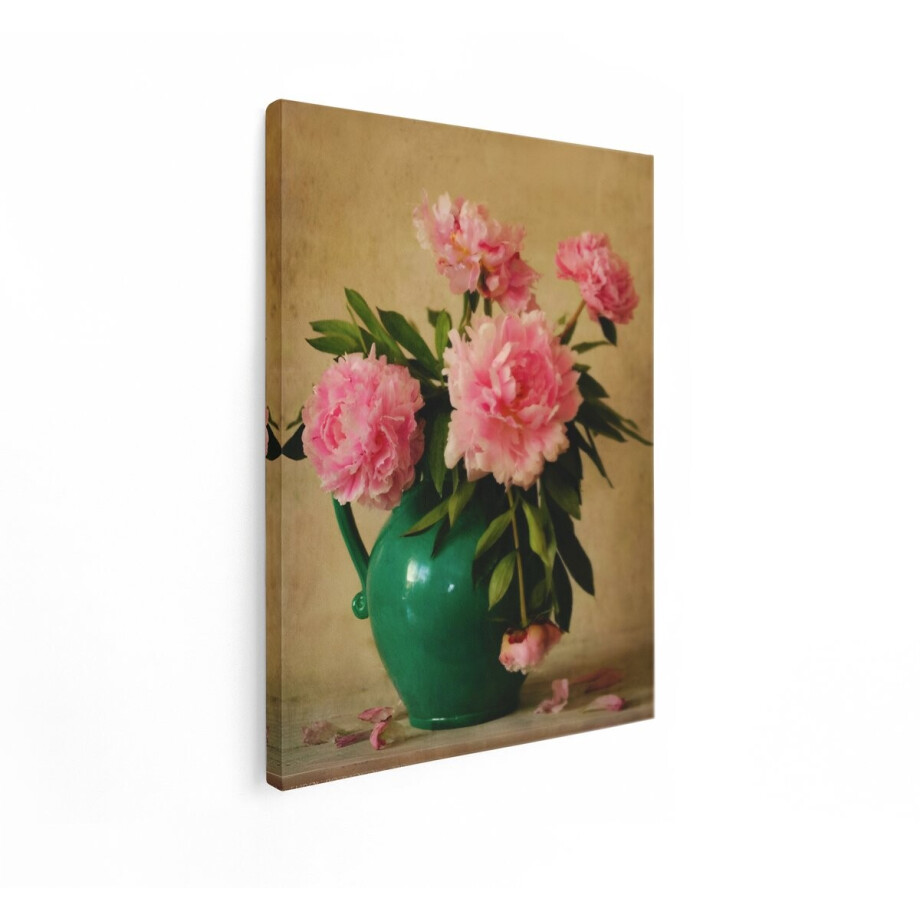 Artaza Canvas Schilderij Roze Pioenrozen in een Smaragdgroene Vaas op een Lichte Achtergrond - 90x120 cm - Groot - Wanddecoratie Woonkamer - Schilderijen - Muurdecoratie Artaza Canvas Schilderij Roze Pioenrozen in een Smaragdgroene Vaas op een Lichte Achtergrond - 90x120 cm - Groot - Wanddecoratie Woonkamer - Schilderijen - Muurdecoratie afbeelding 1
