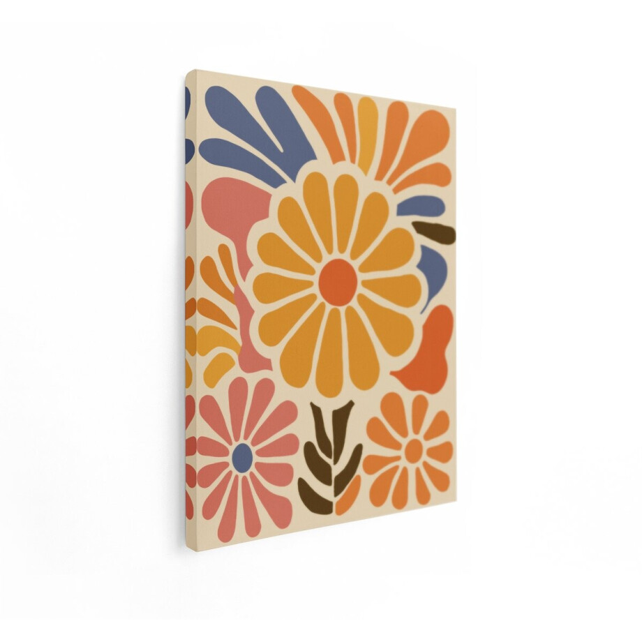 Artaza Canvas Schilderij Abstract Bloemenpatroon met Levendige Kleuren en Retrostijl - 30x40 cm - Klein - Wanddecoratie Woonkamer - Schilderijen - Muurdecoratie afbeelding 1