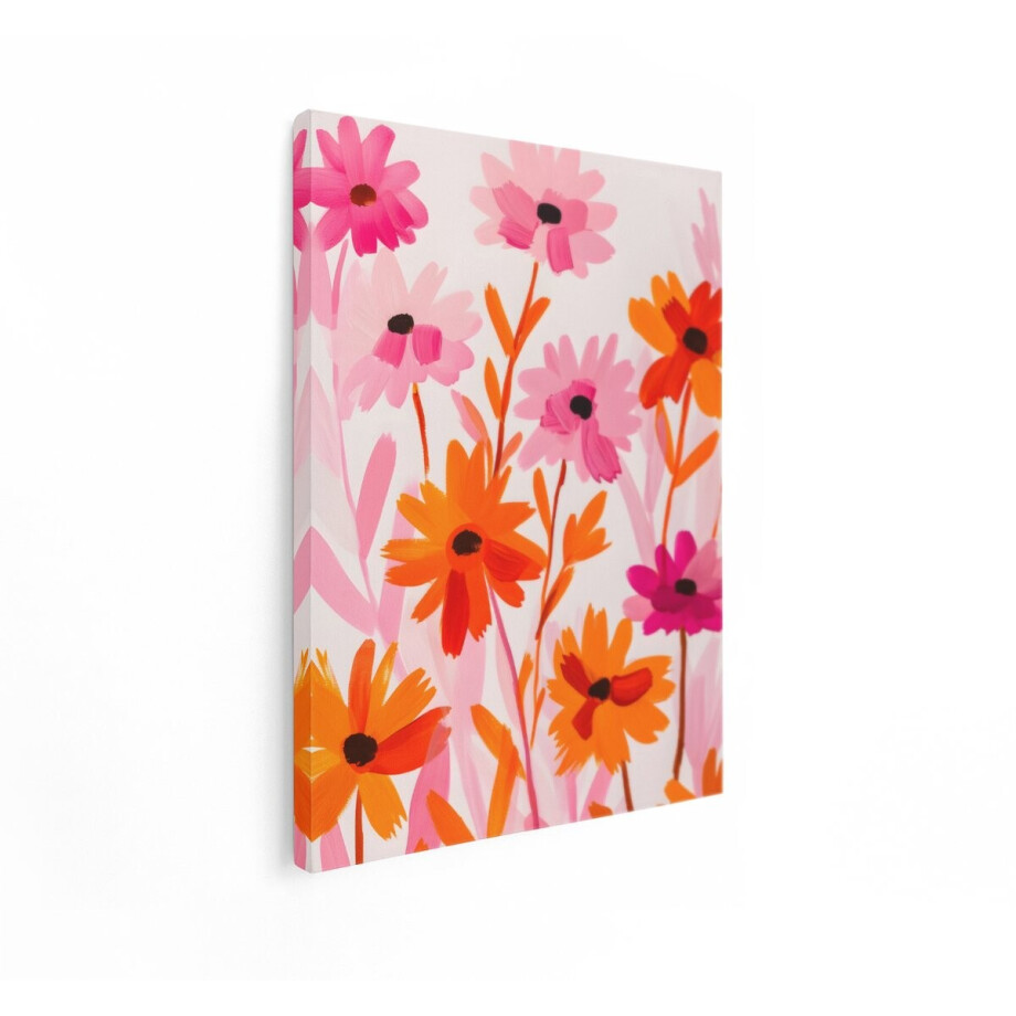 Artaza Canvas Schilderij Levendige Bloemen in Felle Kleuren - Geschilderd in een Abstracte Stijl - 30x40 cm - Klein - Wanddecoratie Woonkamer - Schilderijen - Muurdecoratie afbeelding 1
