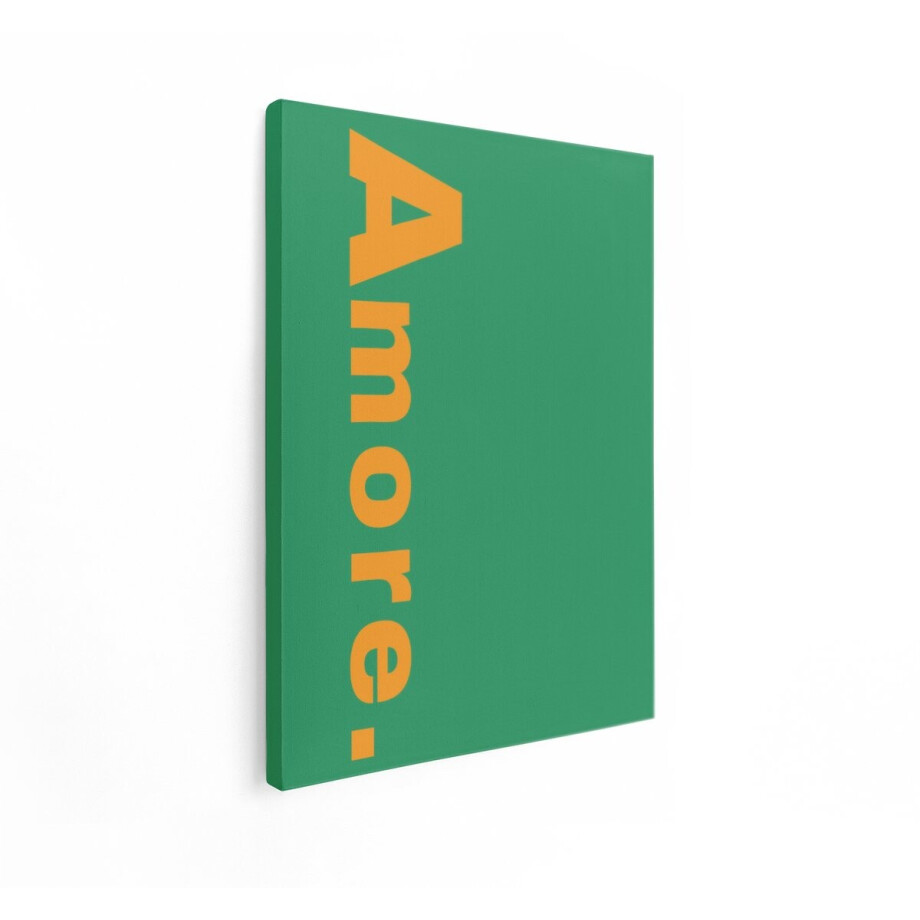 Artaza Canvas Schilderij Amore - 90x120 cm - Wanddecoratie Tekst - Muurdecoratie Liefde - Decoratie Minimalistisch - Groen Oranje afbeelding 1