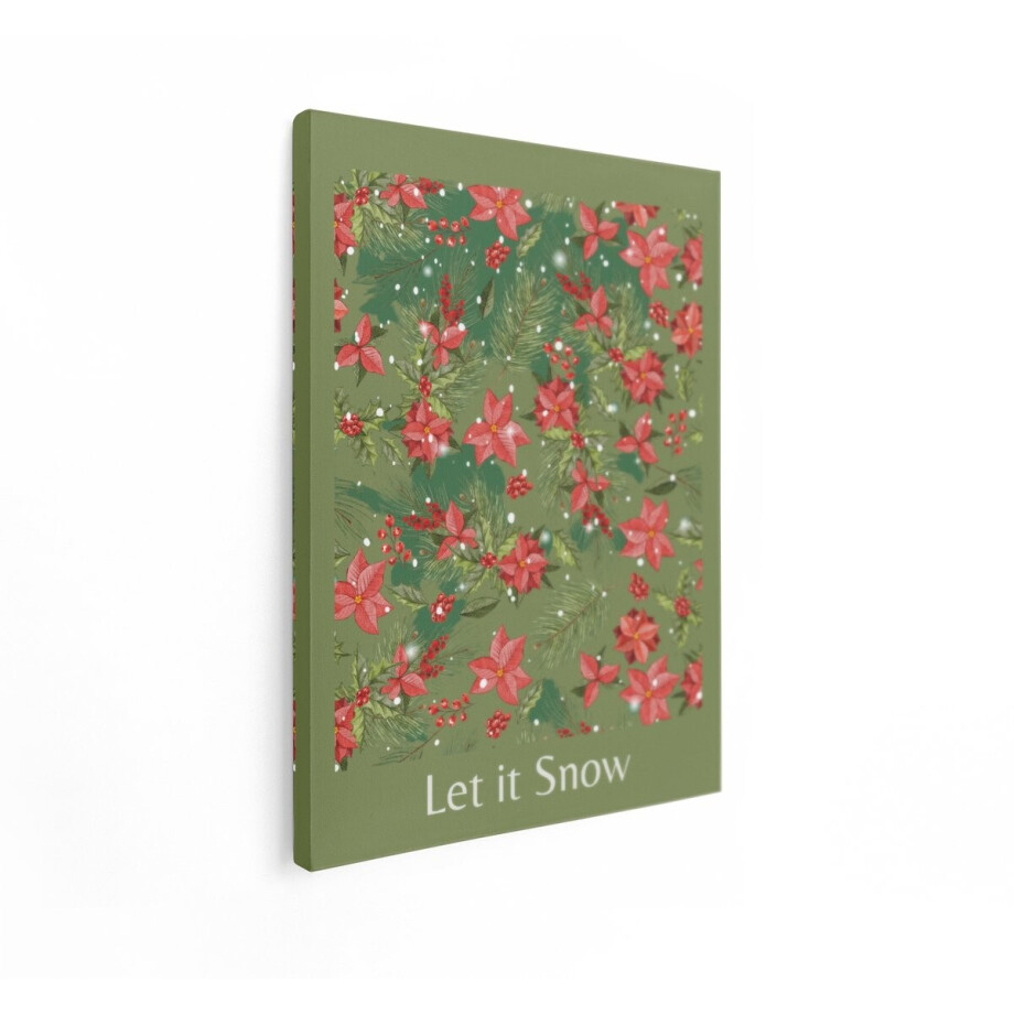 Artaza Canvas Schilderij Kerst Poinsettia - 60x80 cm - Wanddecoratie Kerst - Muurdecoratie Hulst Bessen - Schilderijen Bloemen - Rood Groen afbeelding 1