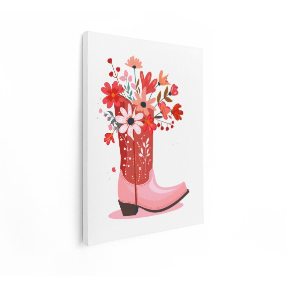 Artaza Canvas Schilderij Vrolijke Cowboylaars Gevuld met Kleurrijke Bloemen en Bladeren - 90x120 cm - Groot - Wanddecoratie Woonkamer - Schilderijen - Muurdecoratie afbeelding 1