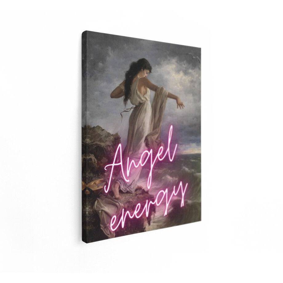 Artaza Canvas Schilderij Klassiek Schilderij van een Vrouw met Engelachtige Energie op een Rotsachtige Kust - 90x120 cm - Groot - Wanddecoratie Woonkamer - Schilderijen - Muurdecoratie afbeelding 1