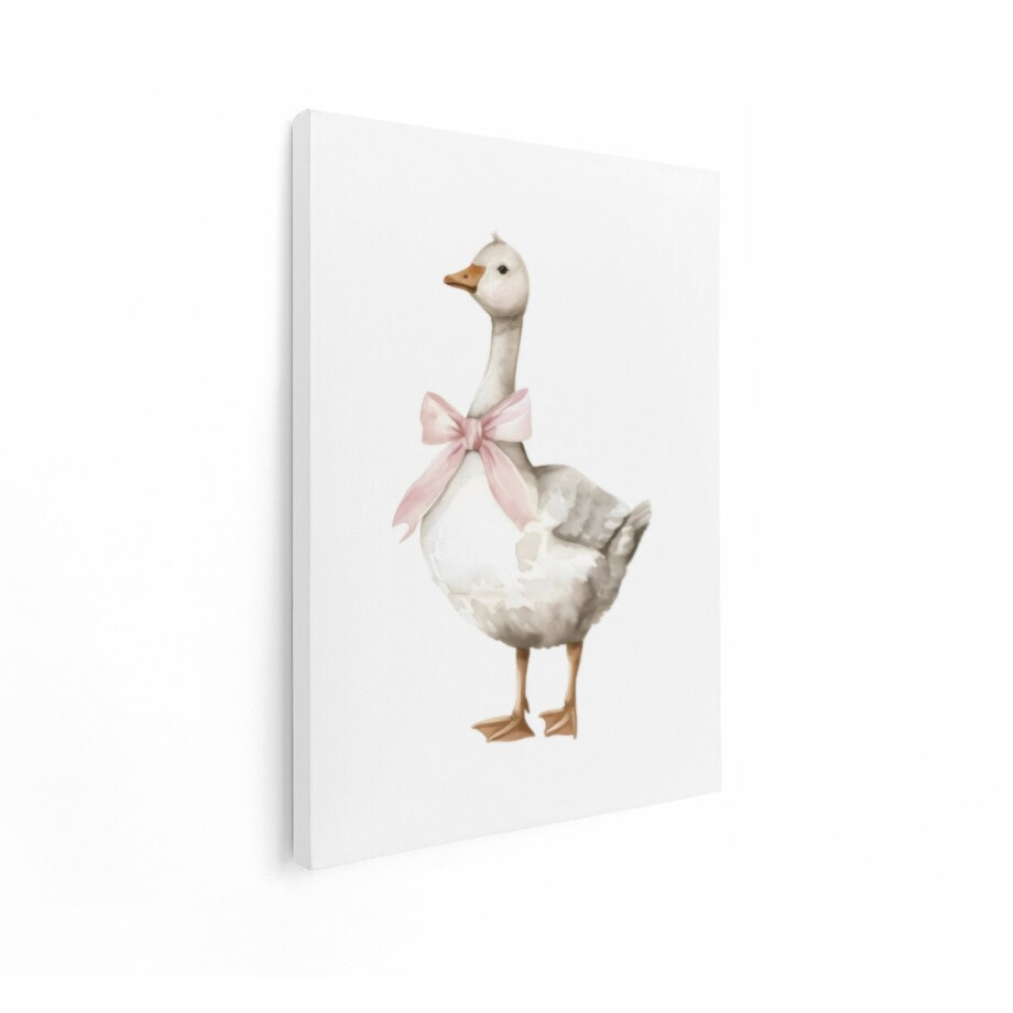 Artaza Canvas Schilderij Gans Met Strik - 30x40 cm - Wanddecoratie Kinderkamer - Muurdecoratie Babykamer - Schilderijen Op Canvas - Roze afbeelding 1