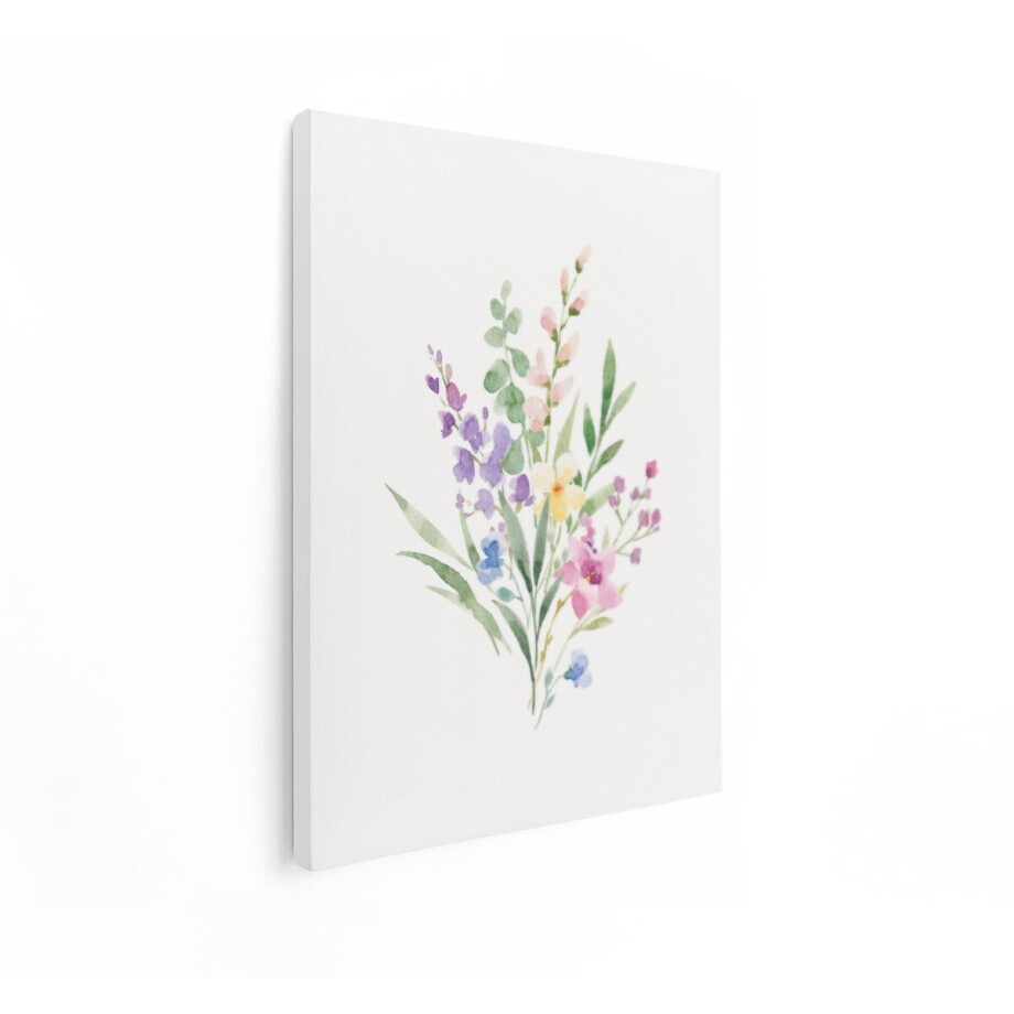 Artaza Canvas Schilderij Delicaat Aquarel Boeket met Diverse Wilde Bloemen en Groen - 30x40 cm - Klein - Wanddecoratie Woonkamer - Schilderijen - Muurdecoratie afbeelding 1