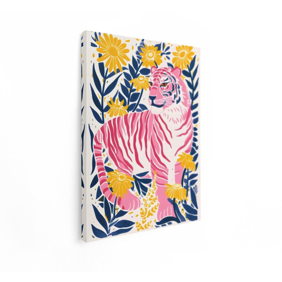 Artaza Canvas Schilderij Roze Tijger - 30x40 cm - Wanddecoratie Bloemen - Muurdecoratie Kleurrijk - Boho Schilderijen Op Canvas afbeelding 1