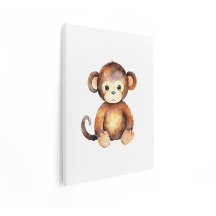 Artaza Canvas Schilderij Schattige Aquarel Aap Illustratie voor Kinderboeken en Decoratie - 90x120 cm - Groot - Wanddecoratie Woonkamer - Schilderijen - Muurdecoratie afbeelding 1