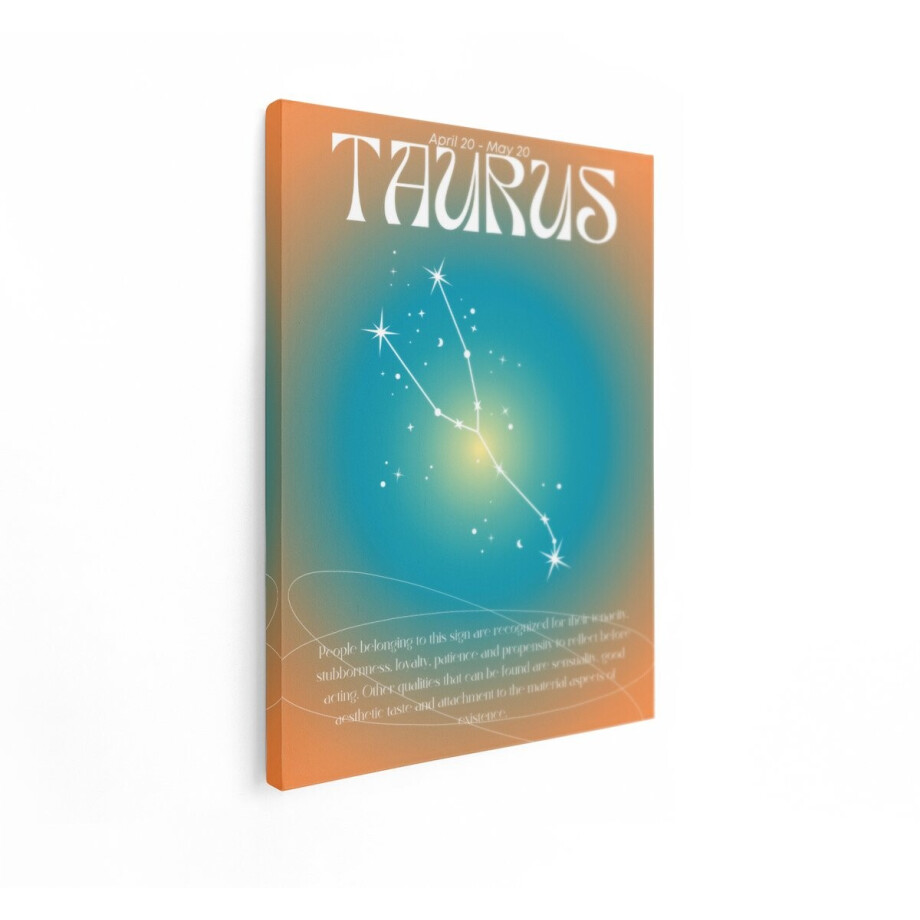 Artaza Canvas Schilderij Stijlvolle Taurus Sterrenbeeld Poster met Datum en Beschrijving - 30x40 cm - Klein - Wanddecoratie Woonkamer - Schilderijen - Muurdecoratie afbeelding 1