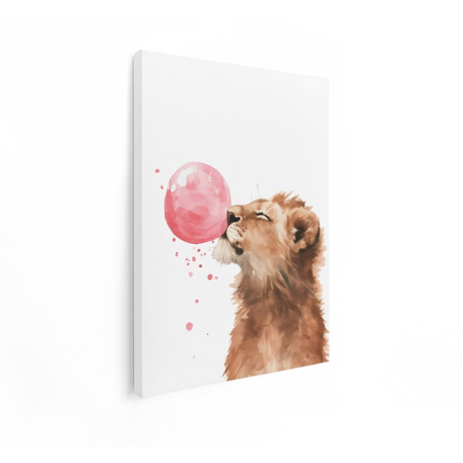 Artaza Canvas Schilderij Leeuw - 90x120 cm - Wanddecoratie Kinderkamer - Muurdecoratie Babykamer - Aquarel Dieren Schilderij - Roze afbeelding 1