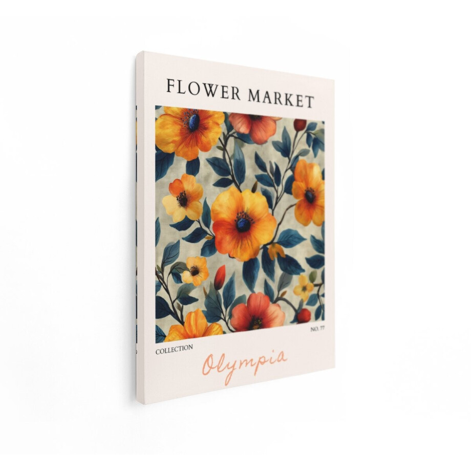 Artaza Canvas Schilderij Bloemen - 90x120 cm - Wanddecoratie Boho - Muurdecoratie Bloemenmarkt - Decoratie Woonkamer - Oranje afbeelding 1