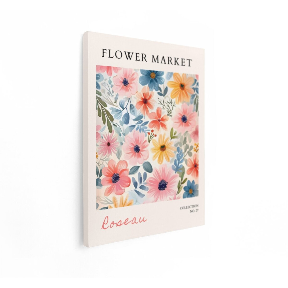 Artaza Canvas Schilderij Bloemen Flower Market - 90x120 cm - Wanddecoratie Aquarel - Muurdecoratie Boho - Decoratie Woonkamer Pastel afbeelding 1