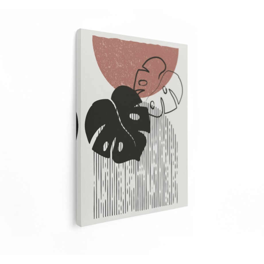 Artaza Canvas Schilderij Abstract Monstera - 60x80 cm - Wanddecoratie Boho - Muurdecoratie Line Art - Decoratie Terracotta afbeelding 1