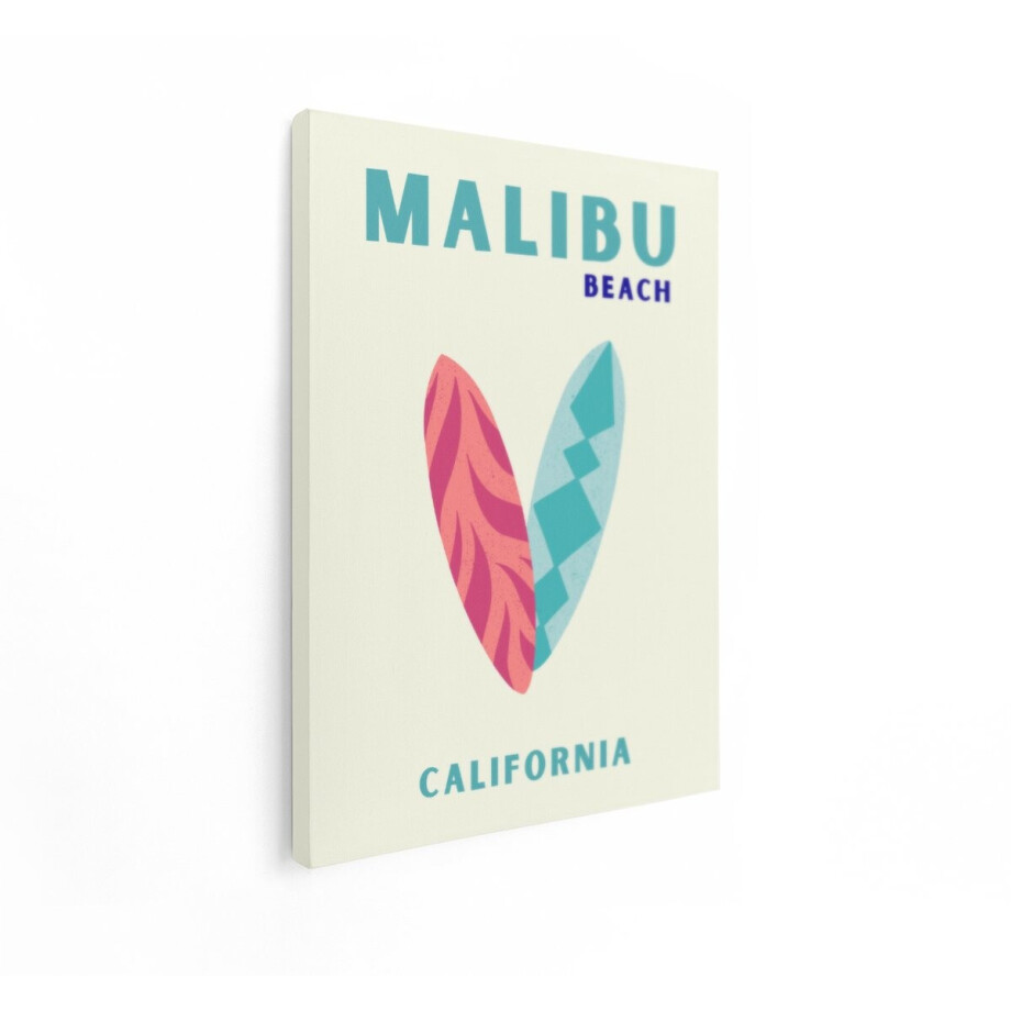 Artaza Canvas Schilderij Malibu Beach Californië Surfplankillustratie in Retrostijl - 90x120 cm - Groot - Wanddecoratie Woonkamer - Schilderijen - Muurdecoratie afbeelding 1
