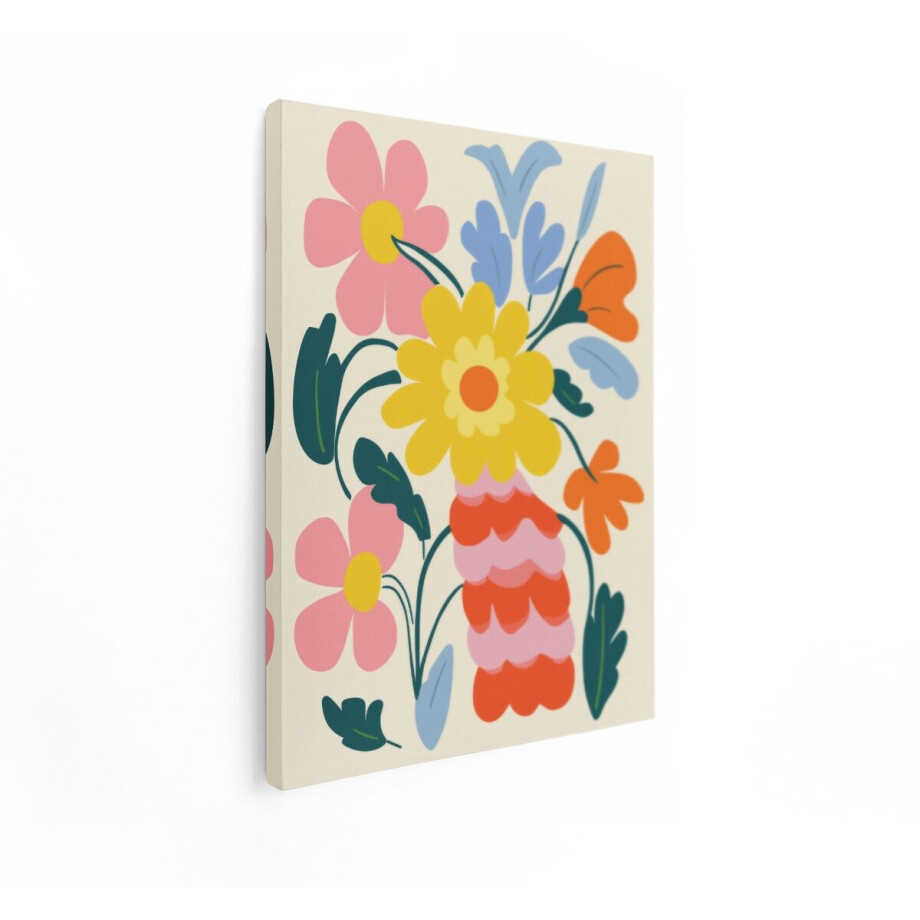 Artaza Canvas Schilderij Vrolijke Bloemen in Felle Kleuren met een Abstracte Vaas - 30x40 cm - Klein - Wanddecoratie Woonkamer - Schilderijen - Muurdecoratie afbeelding 1