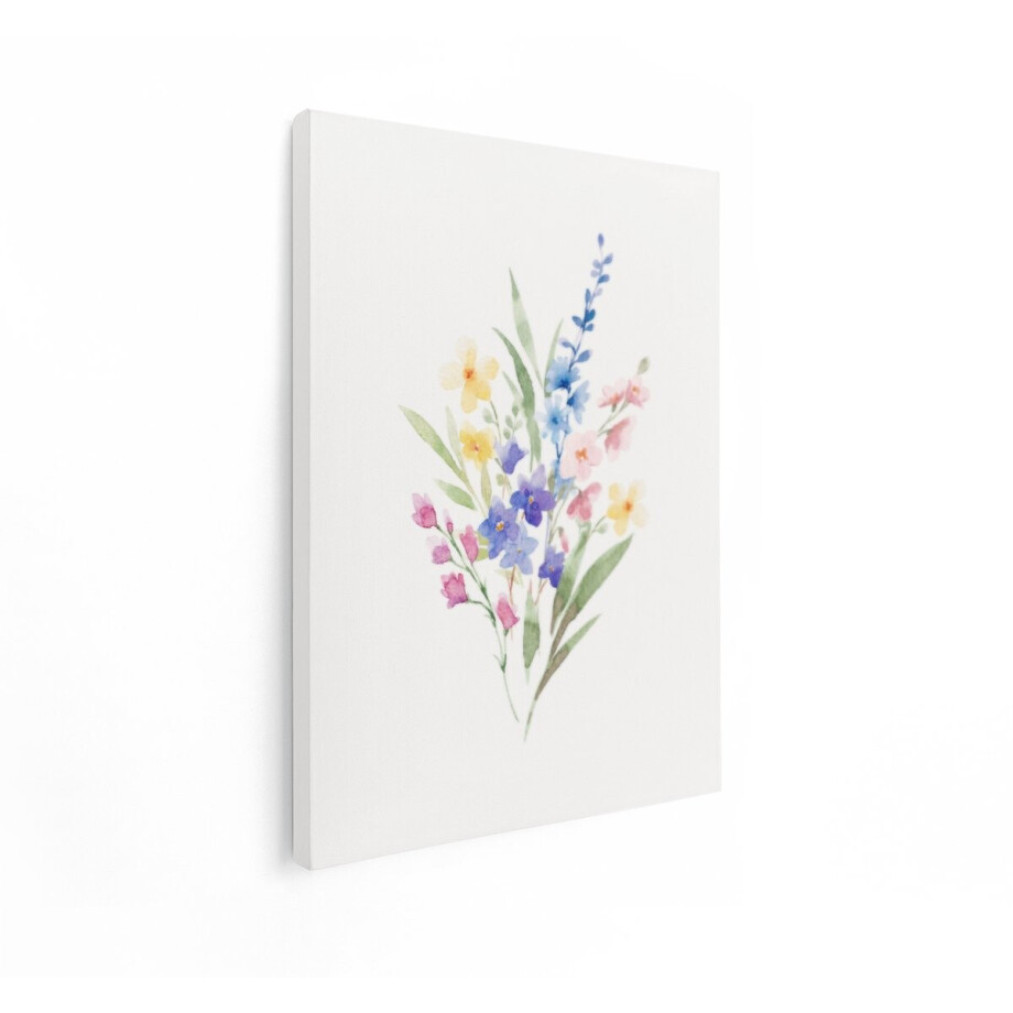 Artaza Canvas Schilderij Zomerboeket met Aquarel Bloemen in Zachte Tinten op Witte Achtergrond - 90x120 cm - Groot - Wanddecoratie Woonkamer - Schilderijen - Muurdecoratie afbeelding 1