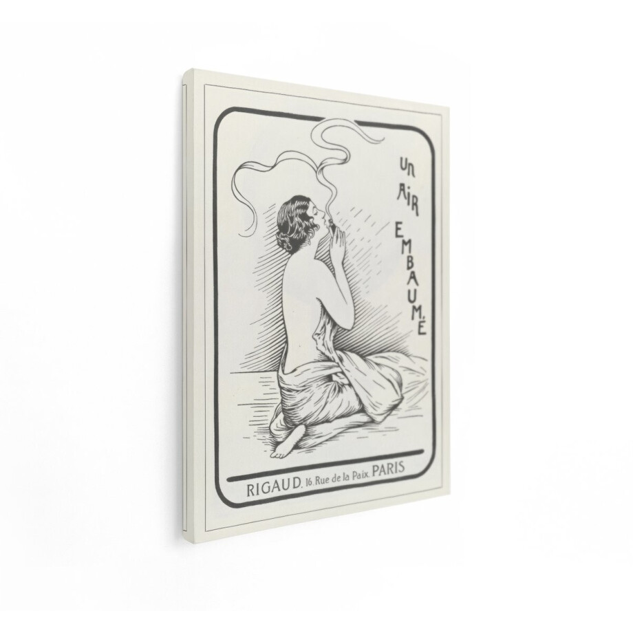 Artaza Canvas Schilderij Art Nouveau Reclame voor Rigaud Parfum met een Vrouw Die Parfum Verstuift - 30x40 cm - Klein - Wanddecoratie Woonkamer - Schilderijen - Muurdecoratie afbeelding 1