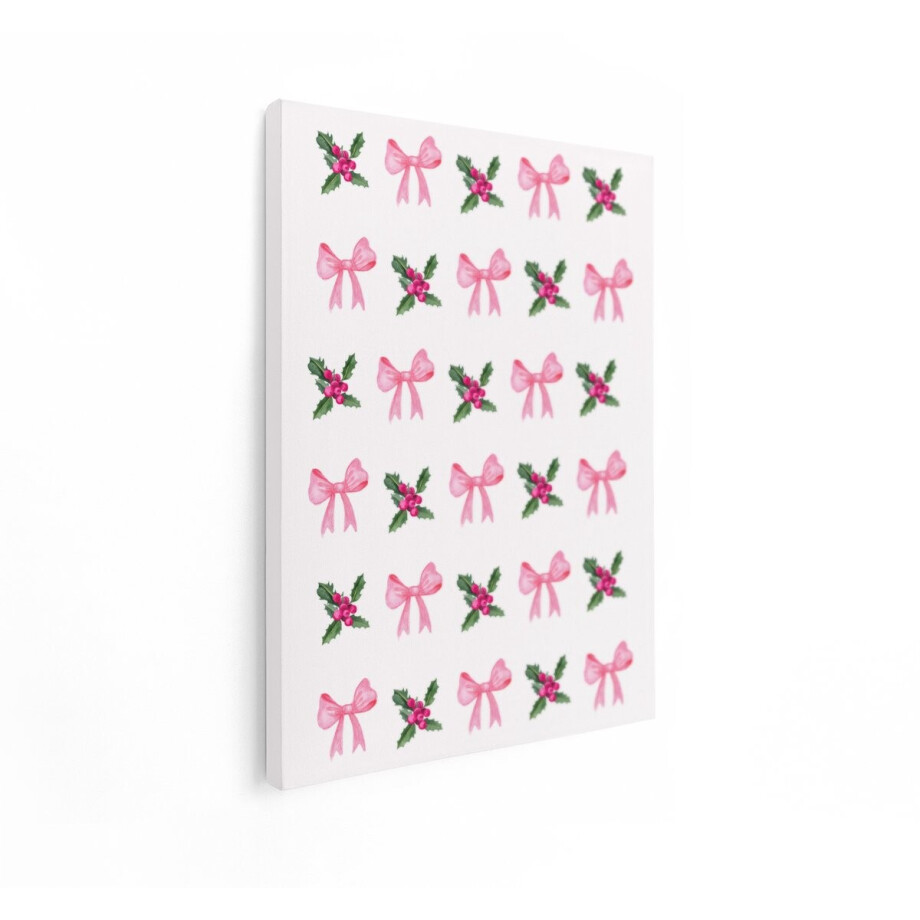 Artaza Canvas Schilderij Roze Strikken - 90x120 cm - Wanddecoratie Kerst Hulstbessen - Muurdecoratie Roze Patroon - Decoratie Slaapkamer afbeelding 1