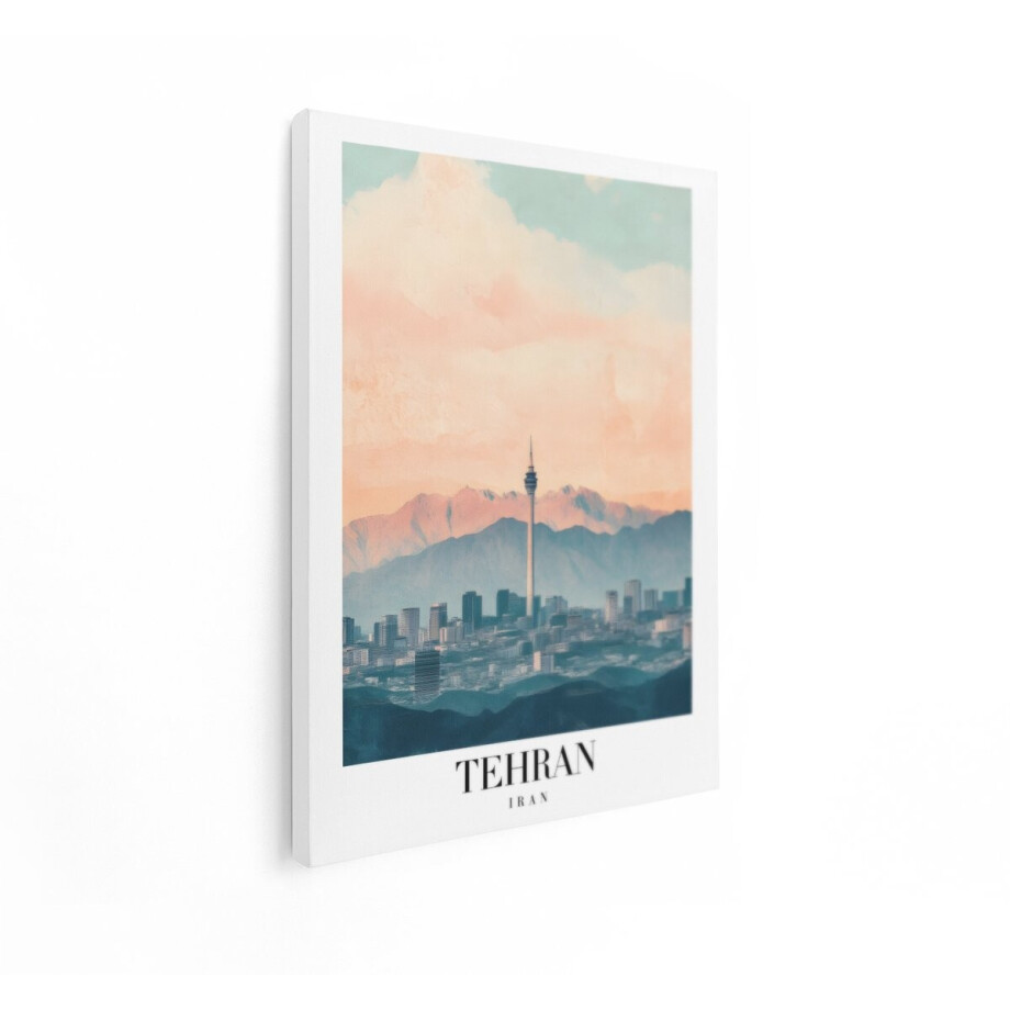 Artaza Canvas Schilderij Teheran Skyline - 60x80 cm - Wanddecoratie Iran - Muurdecoratie Milad Toren - Schilderij Bergen Landschap afbeelding 1