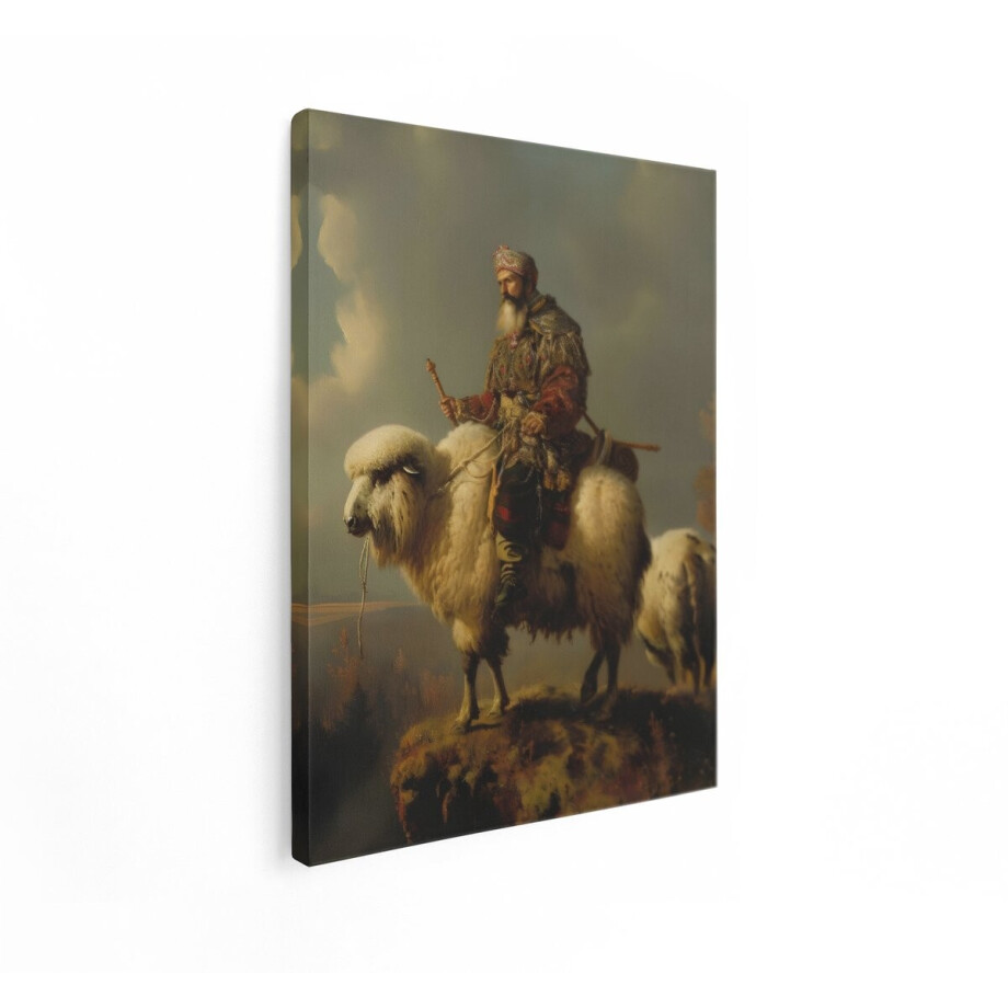 Artaza Canvas Schilderij Man Op Schaap - 90x120 cm - Wanddecoratie Klassiek Portret - Muurdecoratie Dieren - Schilderijen Op Canvas Artaza Canvas Schilderij Man Op Schaap - 90x120 cm - Wanddecoratie Klassiek Portret - Muurdecoratie Dieren - Schilderijen Op Canvas afbeelding 1