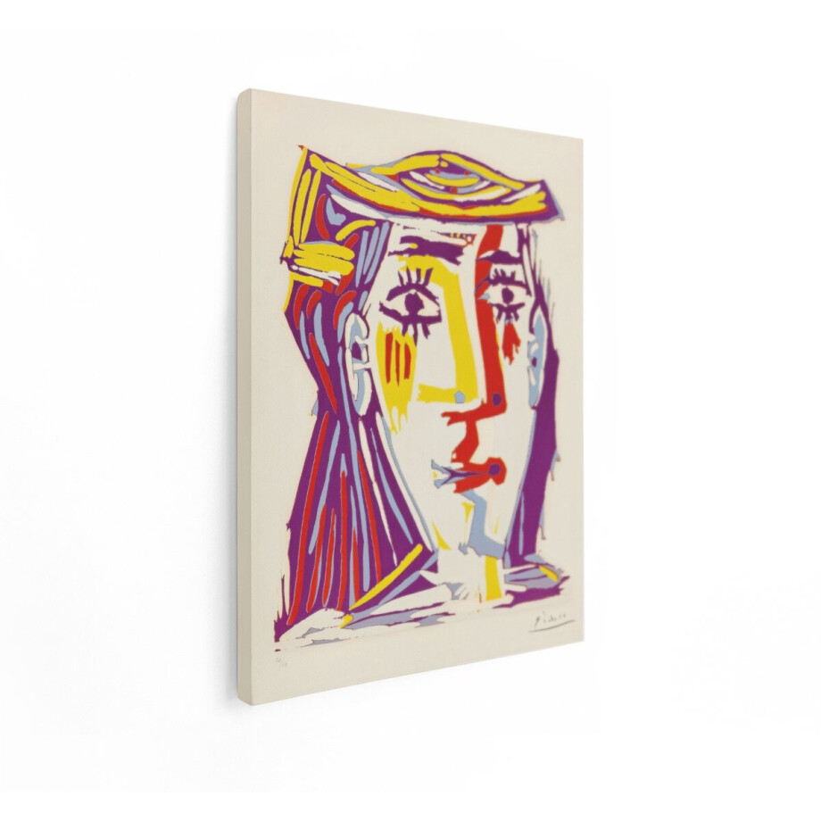 Artaza Canvas Schilderij Abstract Portret Vrouw - 60x80 cm - Wanddecoratie Modern - Muurdecoratie Kubistisch - Kleurrijk Schilderij Picasso Stijl afbeelding 1