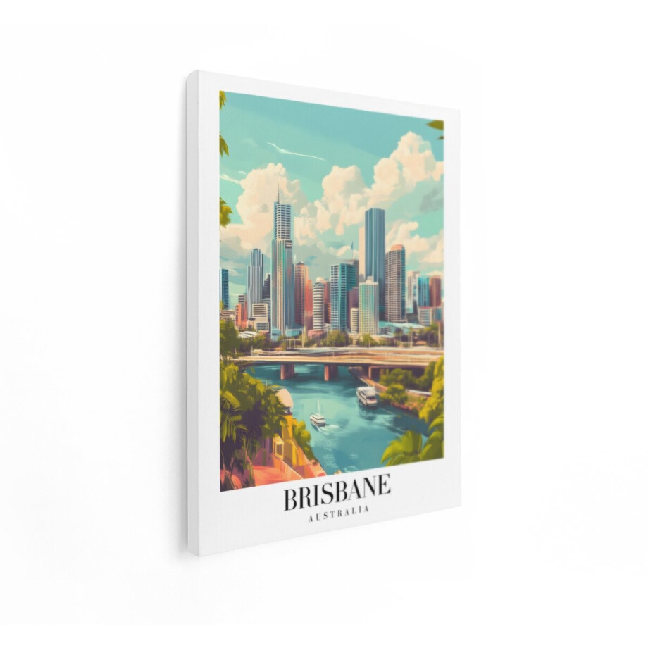Artaza Canvas Schilderij Stedelijke Skyline van Brisbane met Rivier en Boten - een Levendige Australische Stad - 60x80 cm - Wanddecoratie Woonkamer - Schilderijen - Muurdecoratie afbeelding 1