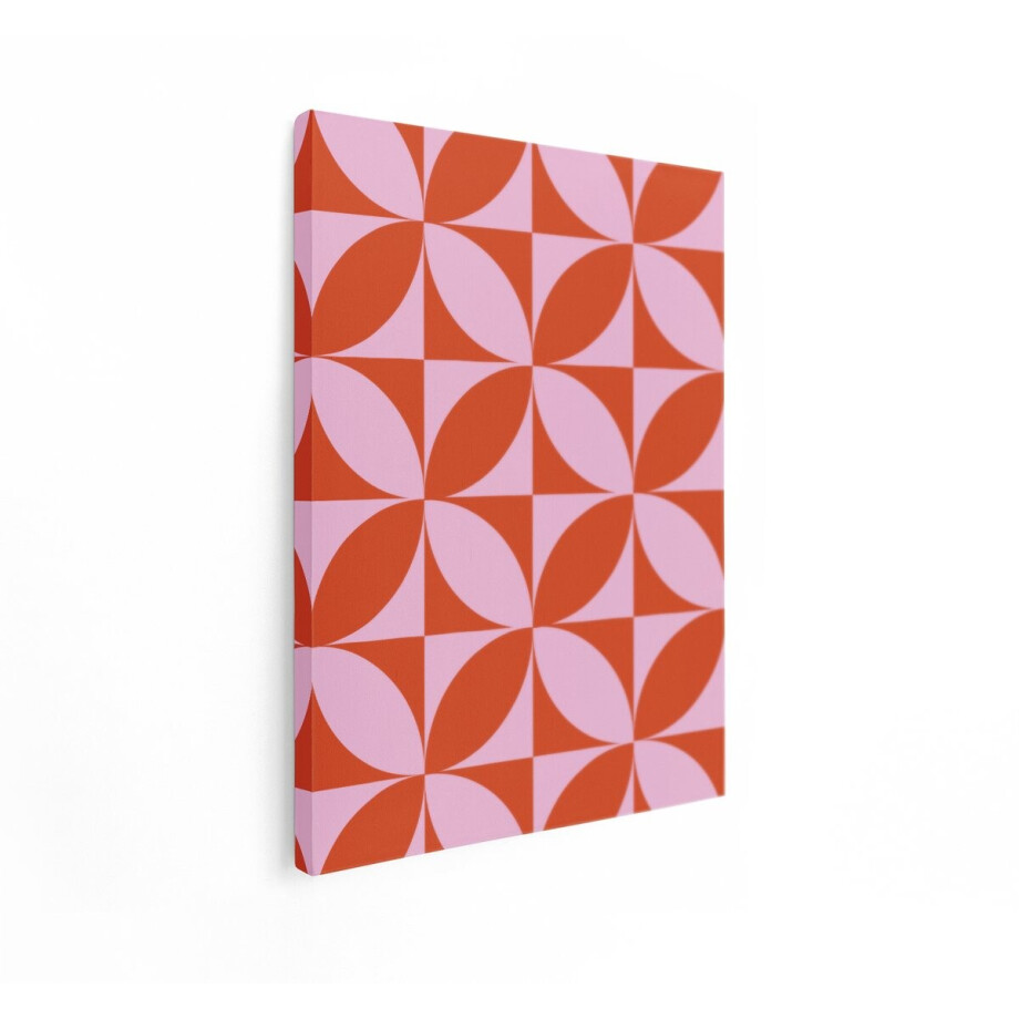 Artaza Canvas Schilderij Abstract - 60x80 cm - Wanddecoratie Geometrisch - Muurdecoratie Retro - Decoratie Bloem Roze afbeelding 1