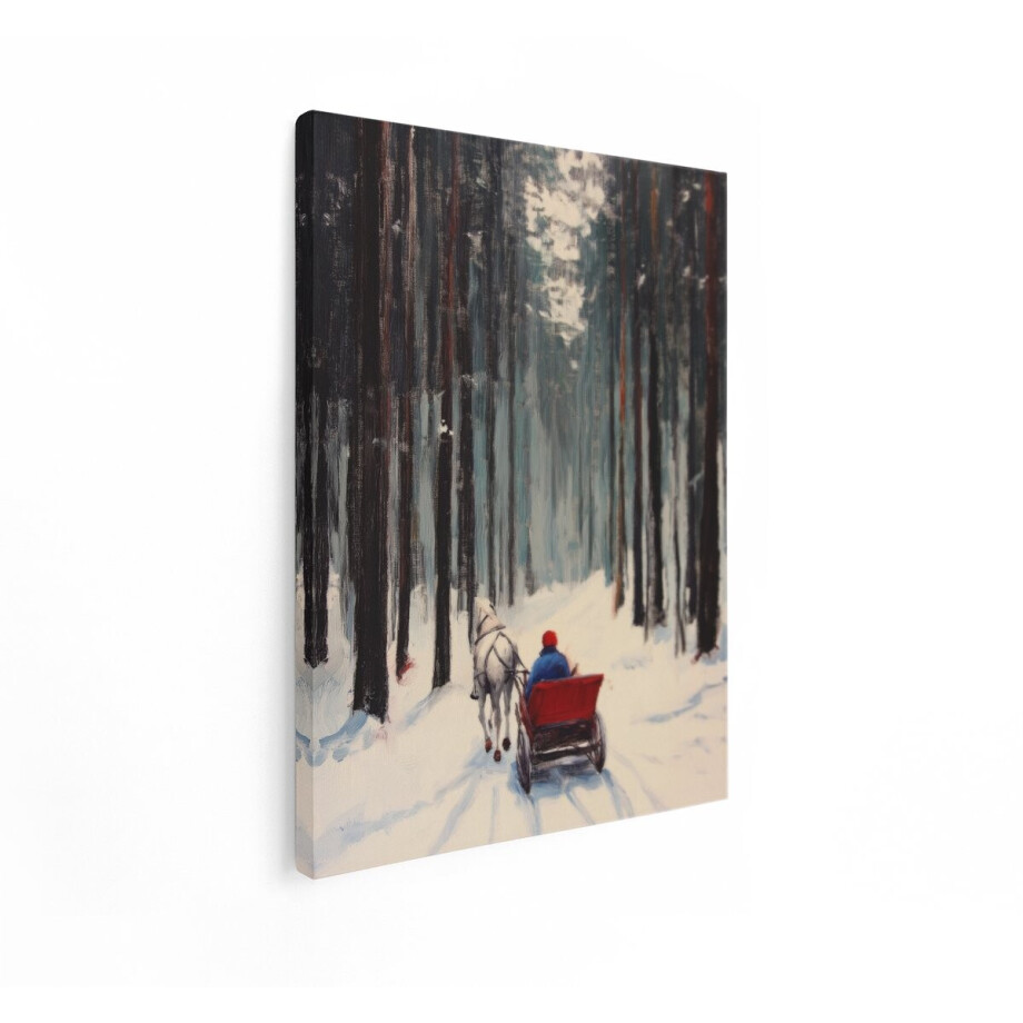 Artaza Canvas Schilderij Paard En Slee - 60x80 cm - Wanddecoratie Besneeuwd Bos - Muurdecoratie Winter - Decoratie Schilderijen Op Canvas afbeelding 1