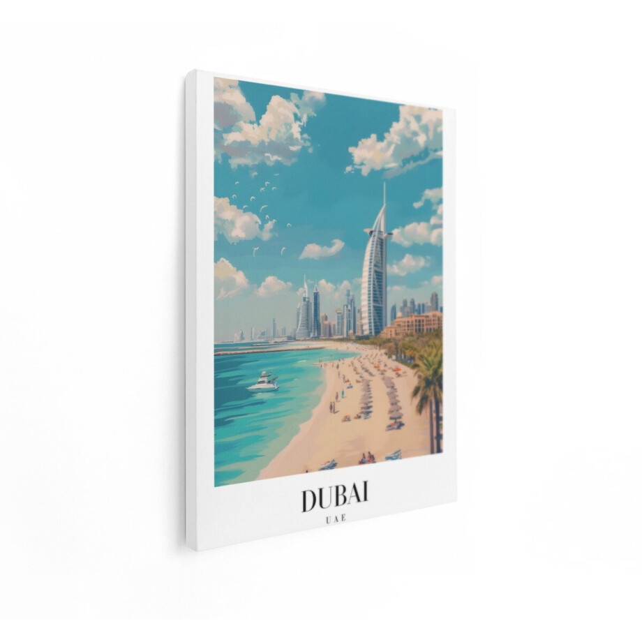 Artaza Canvas Schilderij Dubai Skyline - 90x120 cm - Wanddecoratie Burj Al Arab - Muurdecoratie Strand Zee - Schilderijen Op Canvas afbeelding 1