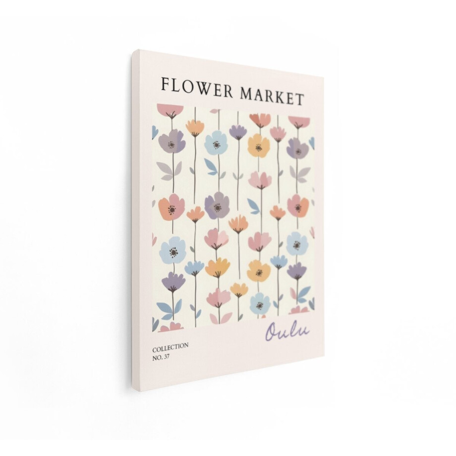 Artaza Canvas Schilderij Bloemen Poster - 90x120 cm - Wanddecoratie Flower Market - Muurdecoratie Boho - Decoratie Pastel Bloemen afbeelding 1