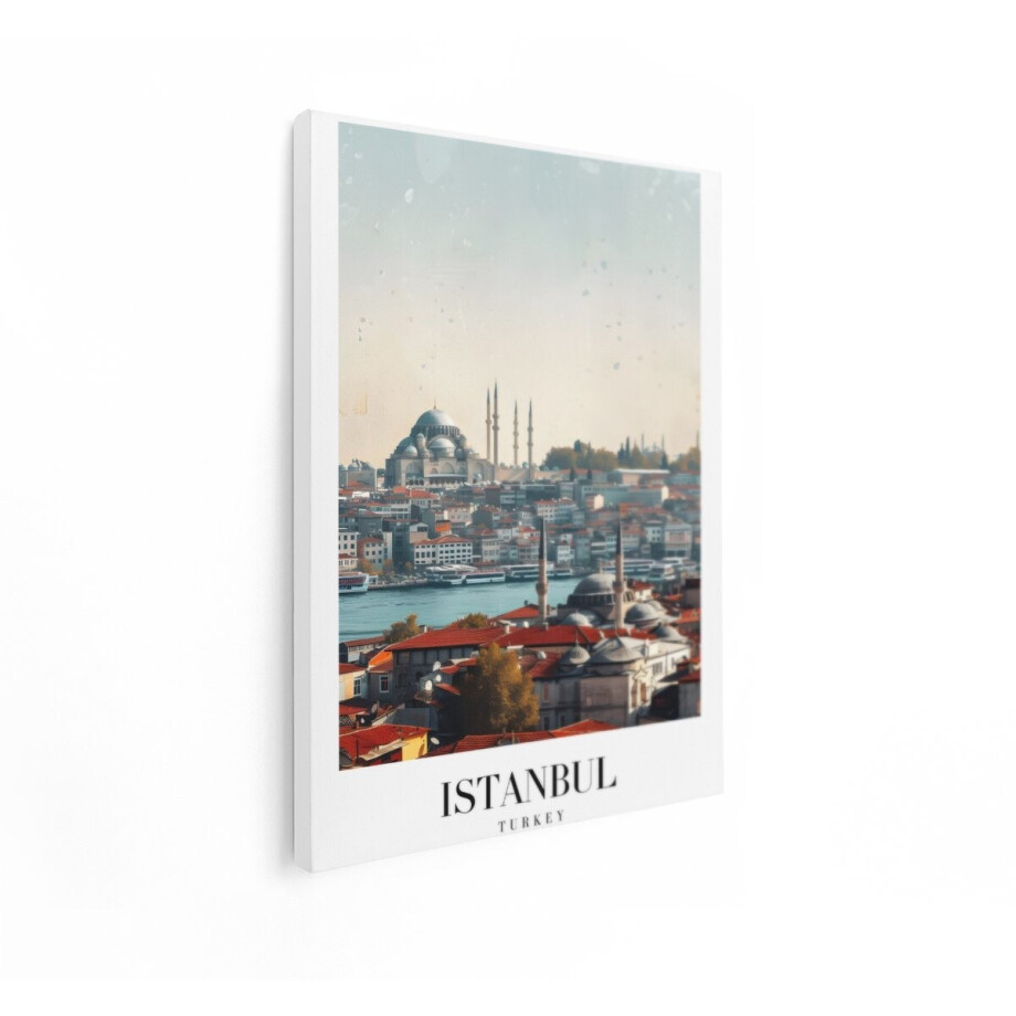 Artaza Canvas Schilderij Istanbul - 60x80 cm - Wanddecoratie Skyline Turkije - Muurdecoratie Moskee - Decoratie Bosporus Stad afbeelding 1