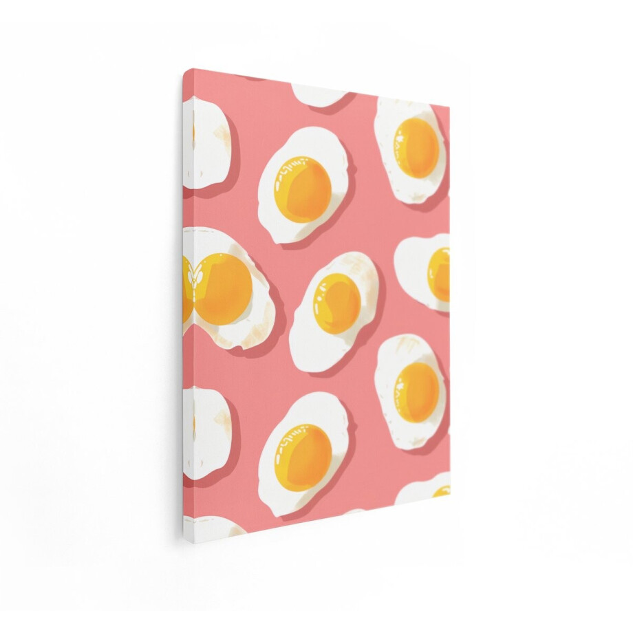 Artaza Canvas Schilderij Gekookte Eieren met Gele Dooier op een Roze Achtergrond - een Patroon - 60x80 cm - Wanddecoratie Woonkamer - Schilderijen - Muurdecoratie afbeelding 1