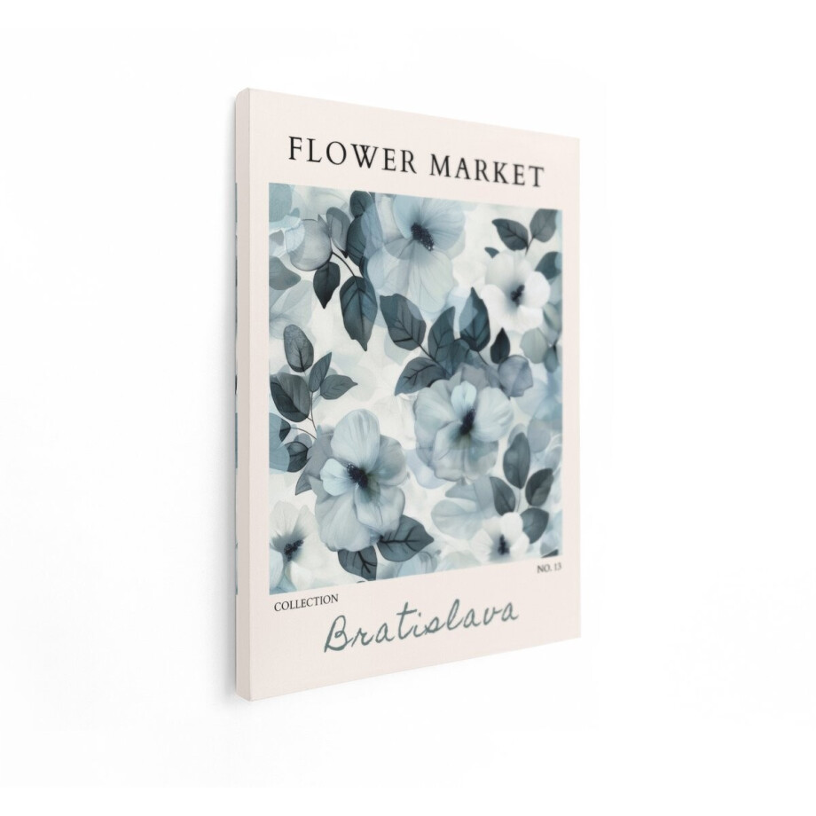 Artaza Canvas Schilderij Bloemen - 90x120 cm - Wanddecoratie Flower Market - Muurdecoratie Bratislava - Schilderijen Op Canvas - Blauw afbeelding 1