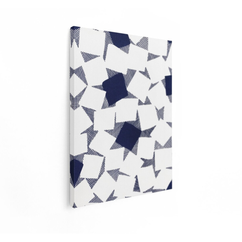 Artaza Canvas Schilderij Abstract - 60x80 cm - Wanddecoratie Modern - Muurdecoratie Geometrisch - Decoratie Donkerblauw Wit afbeelding 1