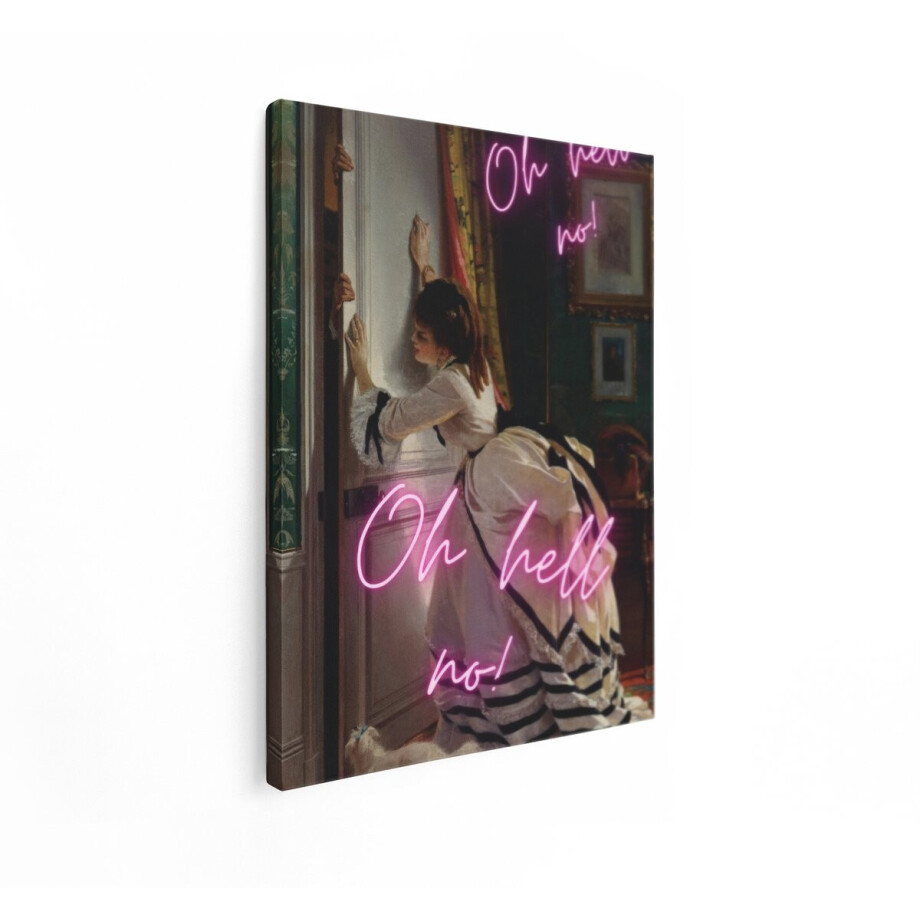 Artaza Canvas Schilderij Vrouw in Victoriaanse Jurk Kijkt Geschokt Naar een Deur Die Opengaat - 30x40 cm - Klein - Wanddecoratie Woonkamer - Schilderijen - Muurdecoratie afbeelding 1